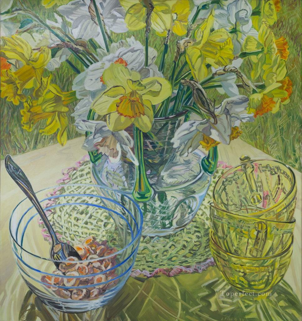 Daffodils and Cereal JF realism still life Oil Paintings